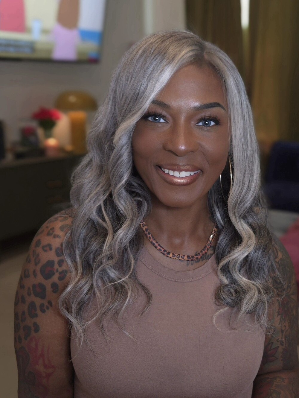 Gray Wavy Human Hair Wig - Picture 2 of 4
